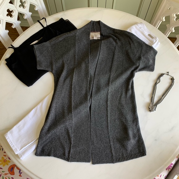*SOLD* Banana Republic Heritage Metallic Open Cardigan Gray Sz S - Picture 2 of 8